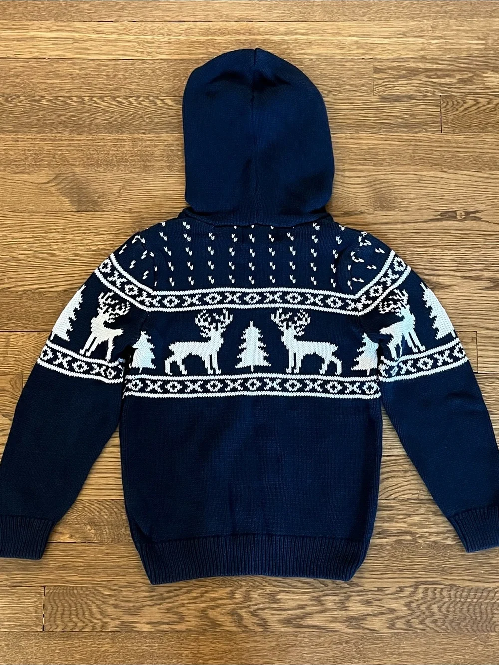 Old Navy Kids Reindeer Blue and White Knit Hooded Sweater Boys Size S (6/7)